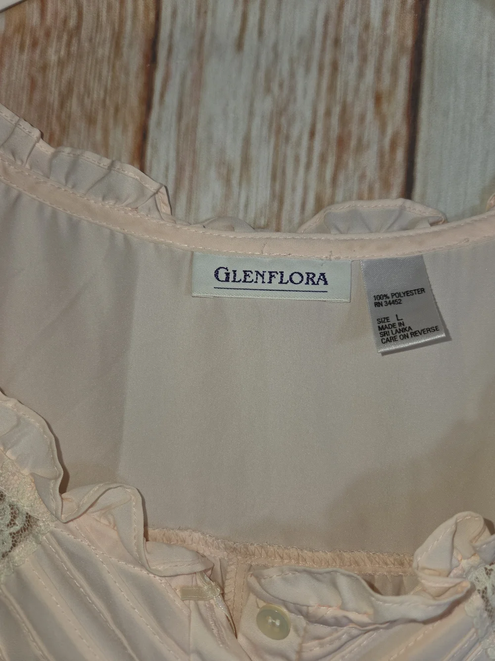 Glenflora Vintage Pale Blush Short-Sleeve Lace-Trim Nightgown